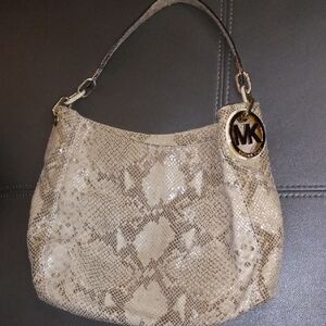 Michael Kors Cream Snake Print Hobo Bag